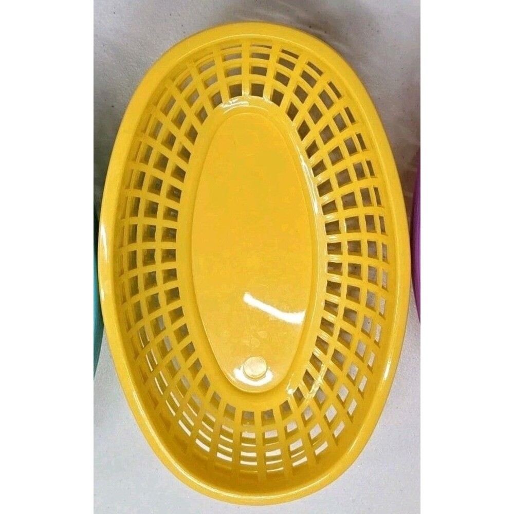 4- Plastic Oval Food Baskets Yellow Stackable Dishwasher Safe